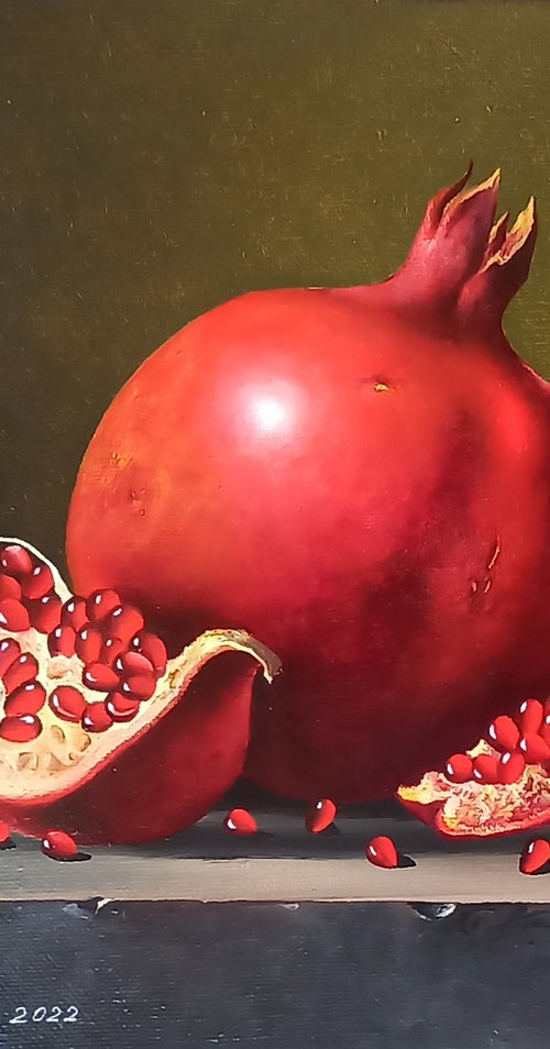 Still life pomegranate (24x30cm, oil painting, ready to hang) by Sergei Miqaielyan