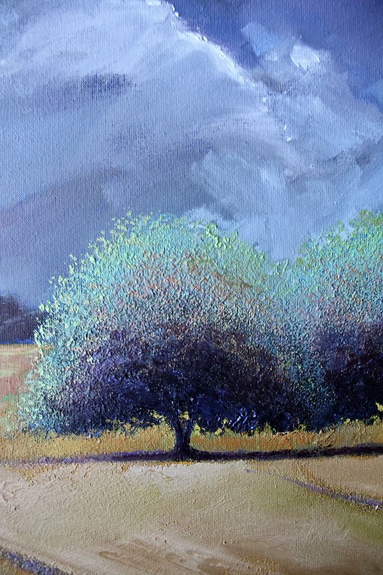 '2 Trees at High Noon' Landscape Oil Painting