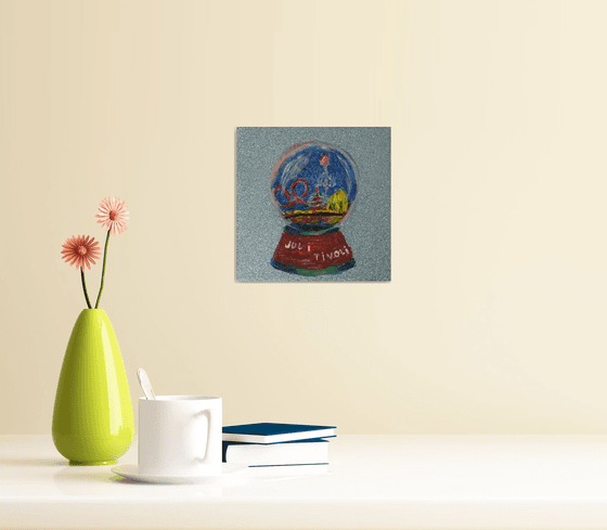 Christmas snow globe original acrylic painting, Copenhagen ball, amusement park