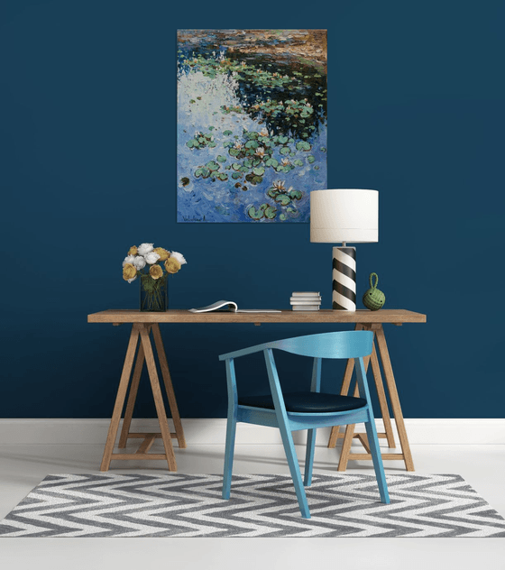 Water lilies Original Oil painting 70 x 90 cm FREE SHIPPING