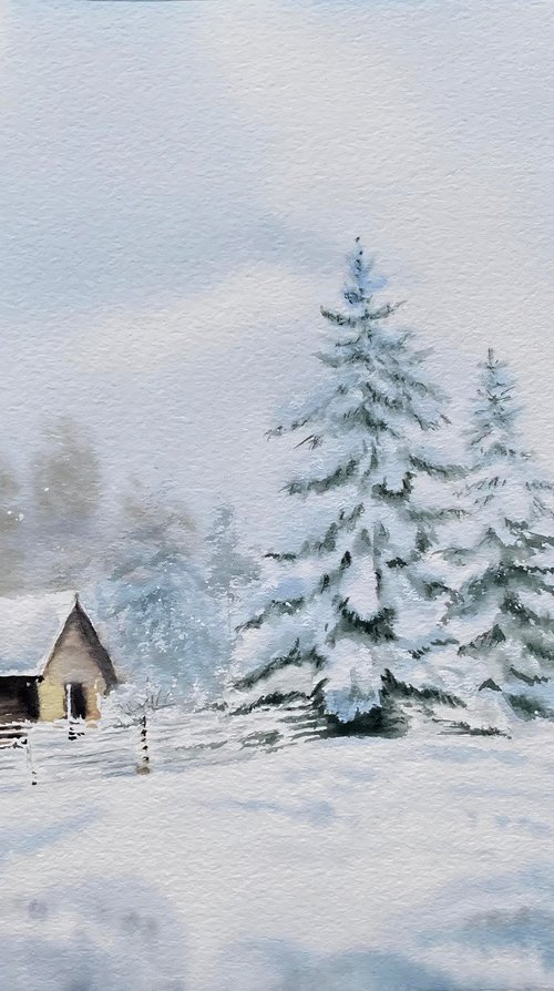 In winter’s embrace, original watercolour by Natalia Butenko
