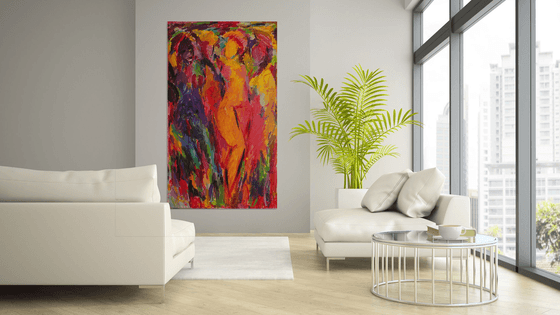 BATHERS - Abstract nude art , XL large wall sized, original painting, three graces theme, love beautiful female nude, Christmas gift, bedroom interior decor 170x100
