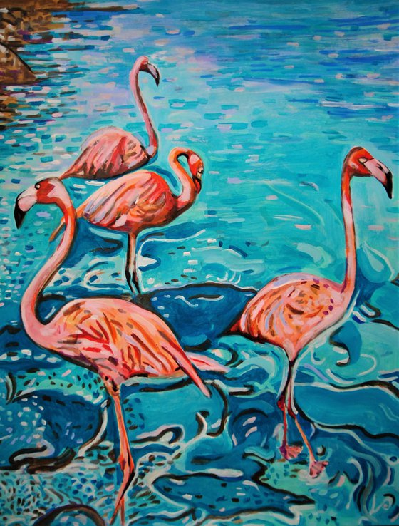 Flamingos / 72 X 55 cm