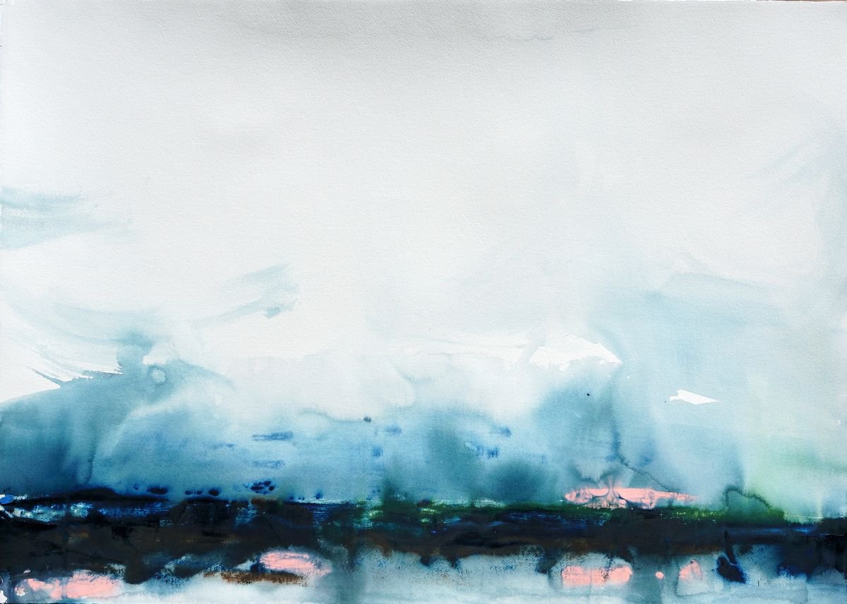 Abstract Landscape Watercolour By Jelena B, 41 X 30, Ada Hayden 8.23Pm ~104X75Cm 41X29.5In, Original Artwork