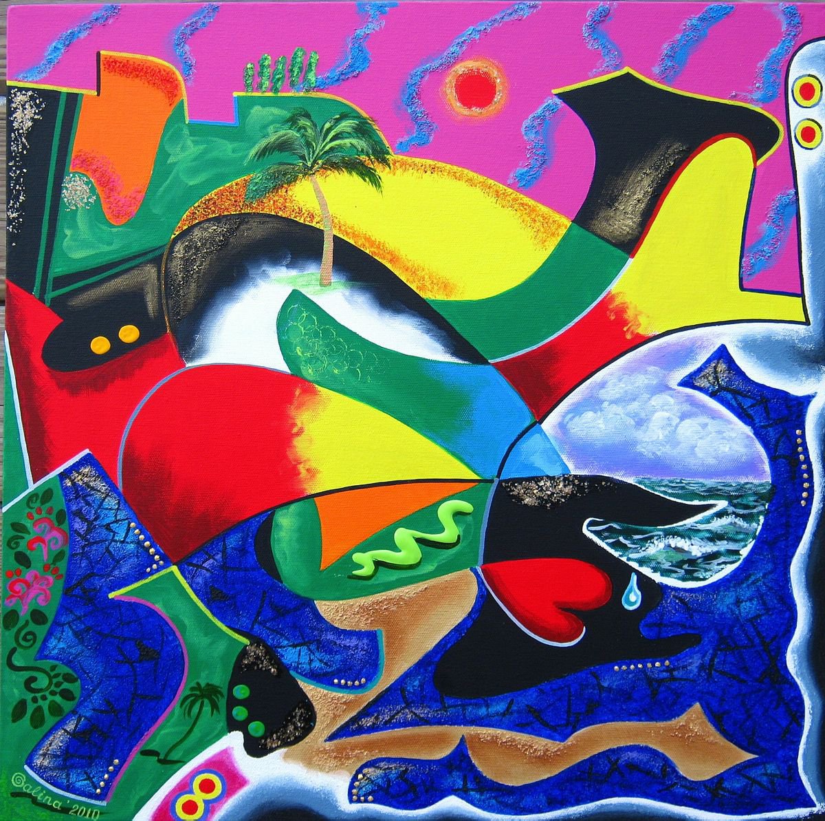 Landscape Acrylic Painting By Galina Victoria, 20 X 20, Puerto Rico Mtn Range, Original Artwork