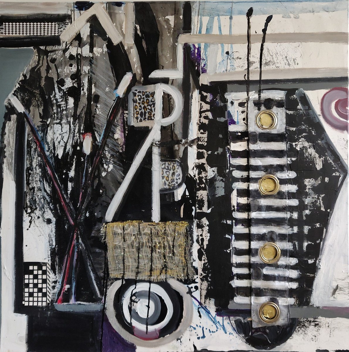 Abstract Acrylic Painting By Sylvie Dodin, 39 X 39", Grey, Original Artwork