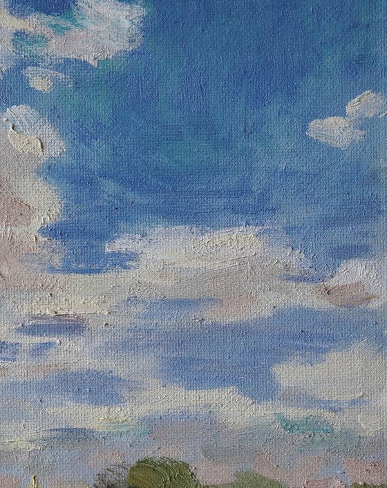 Original Oil Painting Wall Art Signed unframed Hand Made Jixiang Dong Canvas 25cm × 20cm Landscape Clouds over South Park Oxford Small Impressionism Impasto