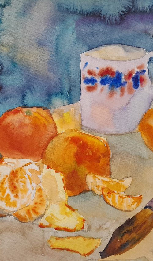 Art still life with tangerines Painting by Tanya Sun