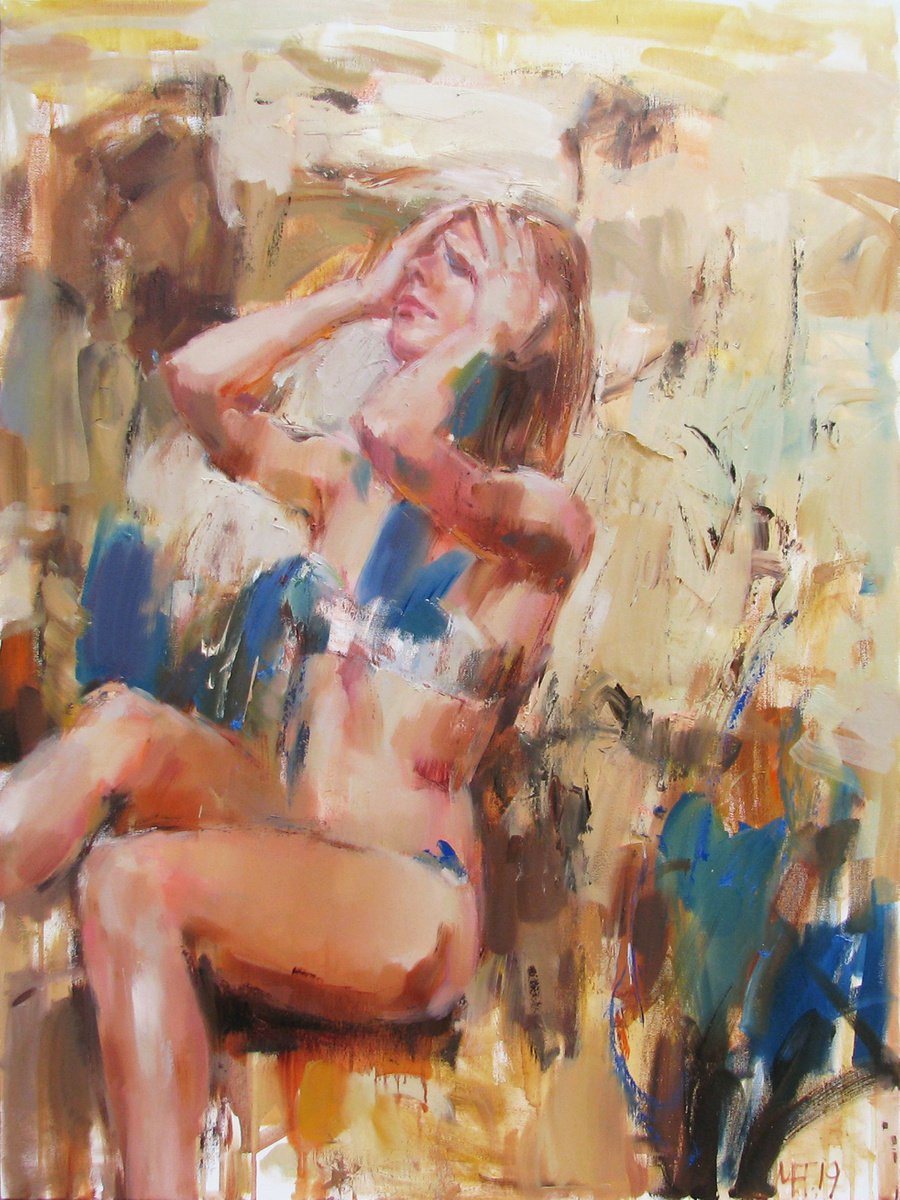 Impressionistic Portrait Oil Painting By Nelina Trubach-Moshnikova, 30 X 39", Between 2, Original Artwork