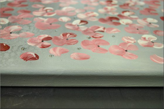 Romantic  acrylic abstract painting, cherry blossoms, nature painting, canvas wall art