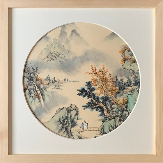 Landscape Painting of 4 Seasons, Original Brush Painting Set, Framed Square Wall Art