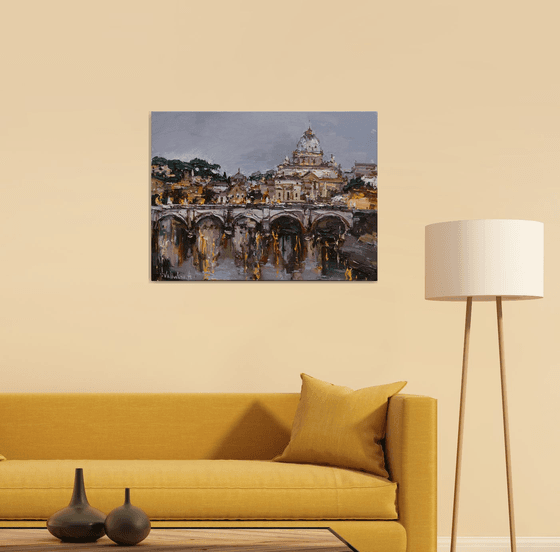 St. Angelo Bridge in Rome, Italy - Original oil painting