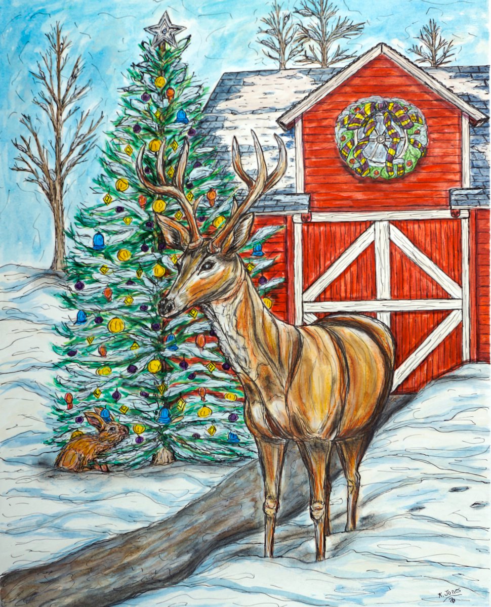 Impressionistic Animal Watercolour By Kim Jones Miller, 16 X 20", Peaceful Noel, Original Artwork