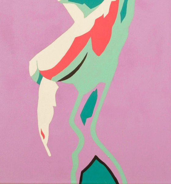Female Nude In Turquoise And Lilac Original Acrylic Abstract Nude Figure Painting
