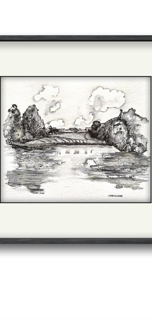 Stowe Gardens Buckinghamshire National Trust Landscape Ink Drawing by Catherine Winget