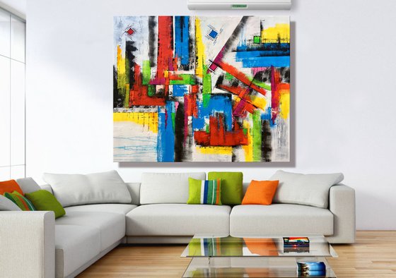 Young Hearts Run Free - XL LARGE,  Modern, Powerful, Heavy Textured, Joyful,  Energetic,  Bold,  Colorful Painting - READY TO HANG!