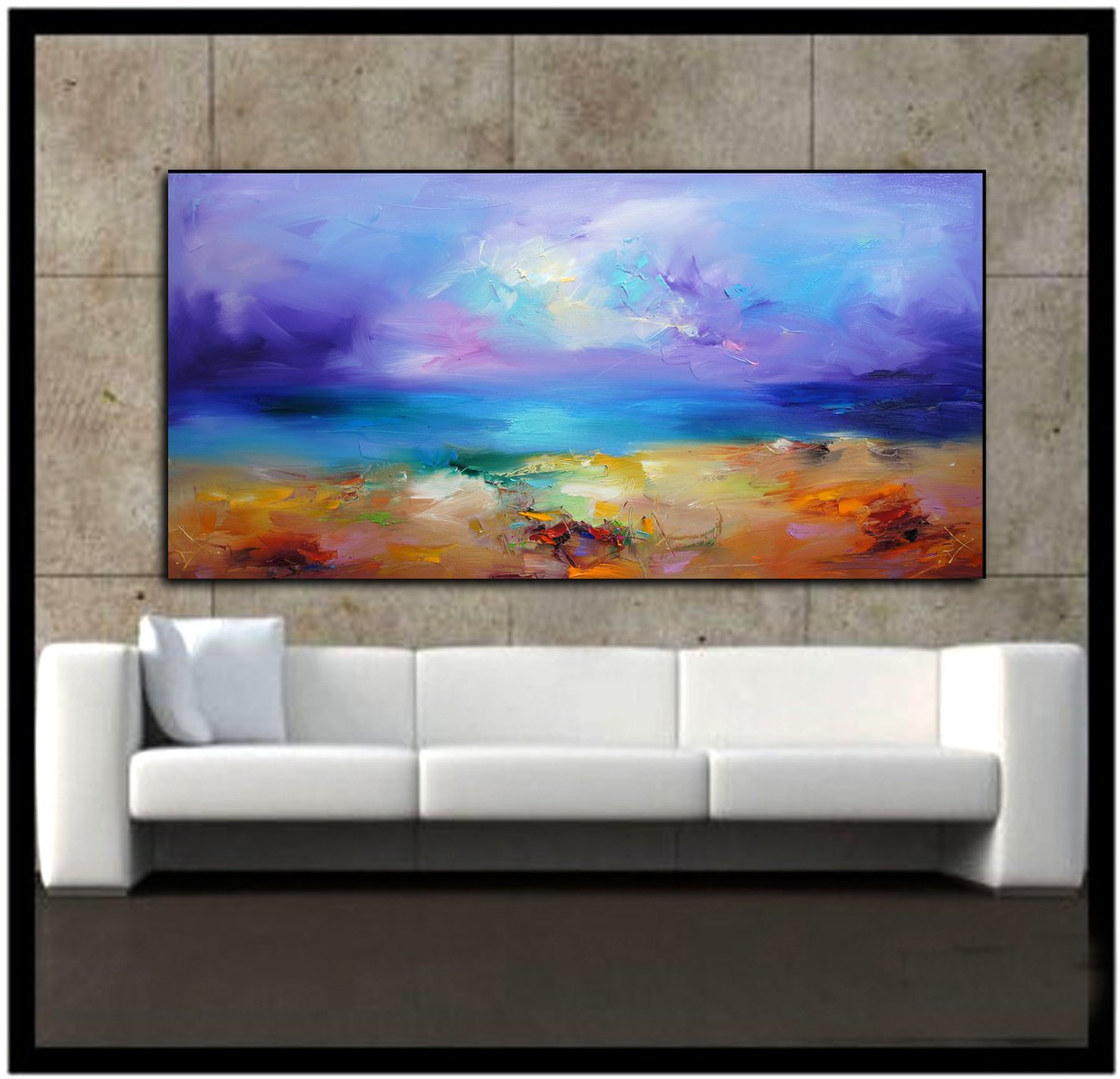 Impressionistic Landscape Oil Painting By Stanislav Lazarov, 71 X 35", Before The Rain, Original Artwork