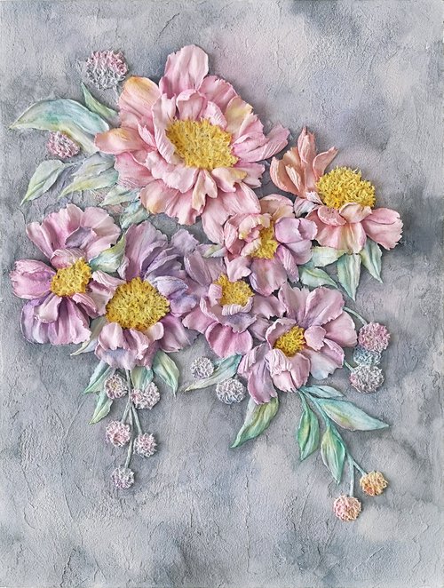 Peony bouquet sculpture painting by Olga Grigo