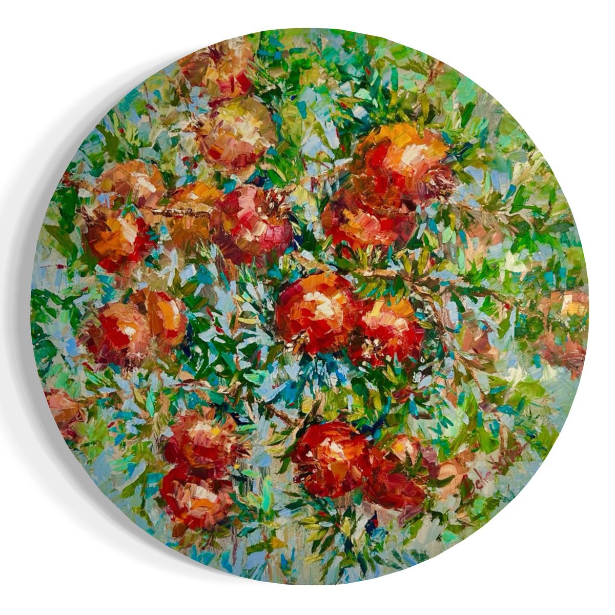 Impressionistic Botanical Oil Painting By Olga Beketova, 35 X 35", Grenades, Original Artwork