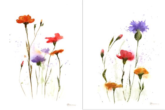 Set Of 2 Wildflower Paintings