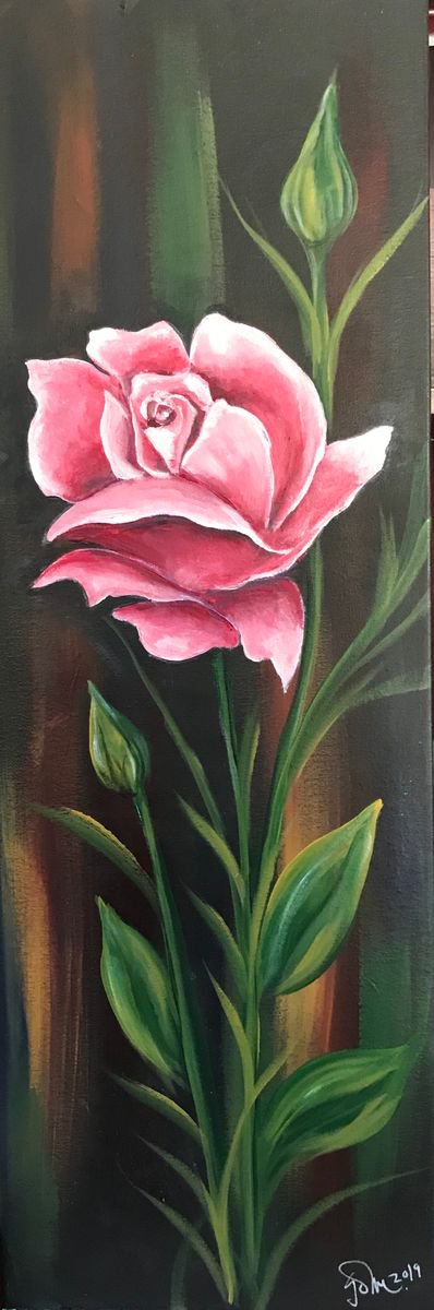 Impressionistic Botanical Acrylic Painting By Carolyn Shoemaker (Soma), 10 X 30, A Rose, Original Artwork