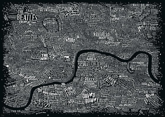 Music Map Of London (A2, Black)