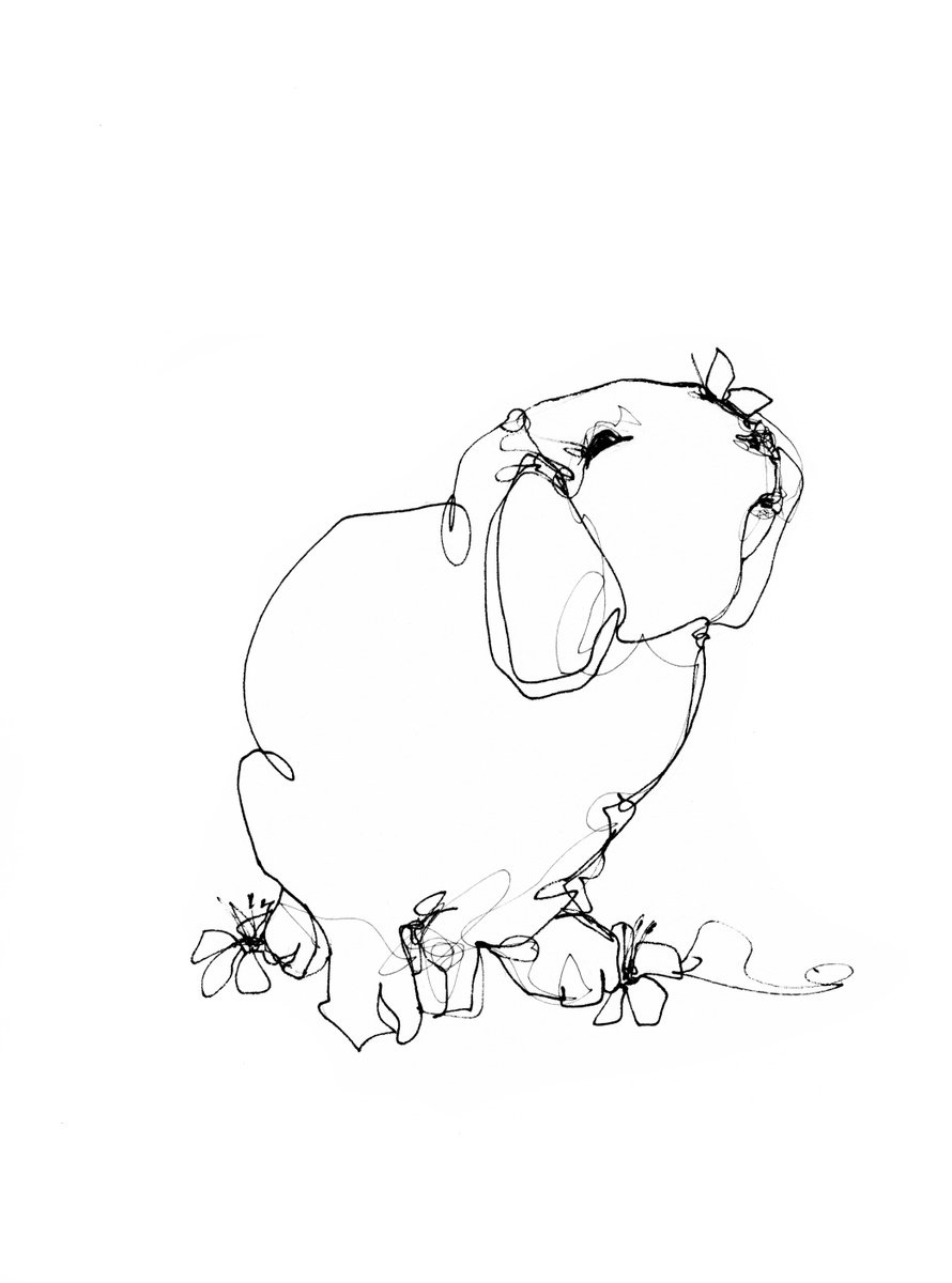 Expressive Animal Ink Drawing By Doriana Popa, 7 X 9, Easter Bunny, Original Artwork