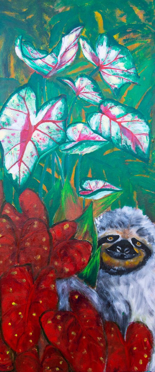 Loving You Slowly (Sloth), Original painting, Ready to hang by WanidaEm by WanidaEm