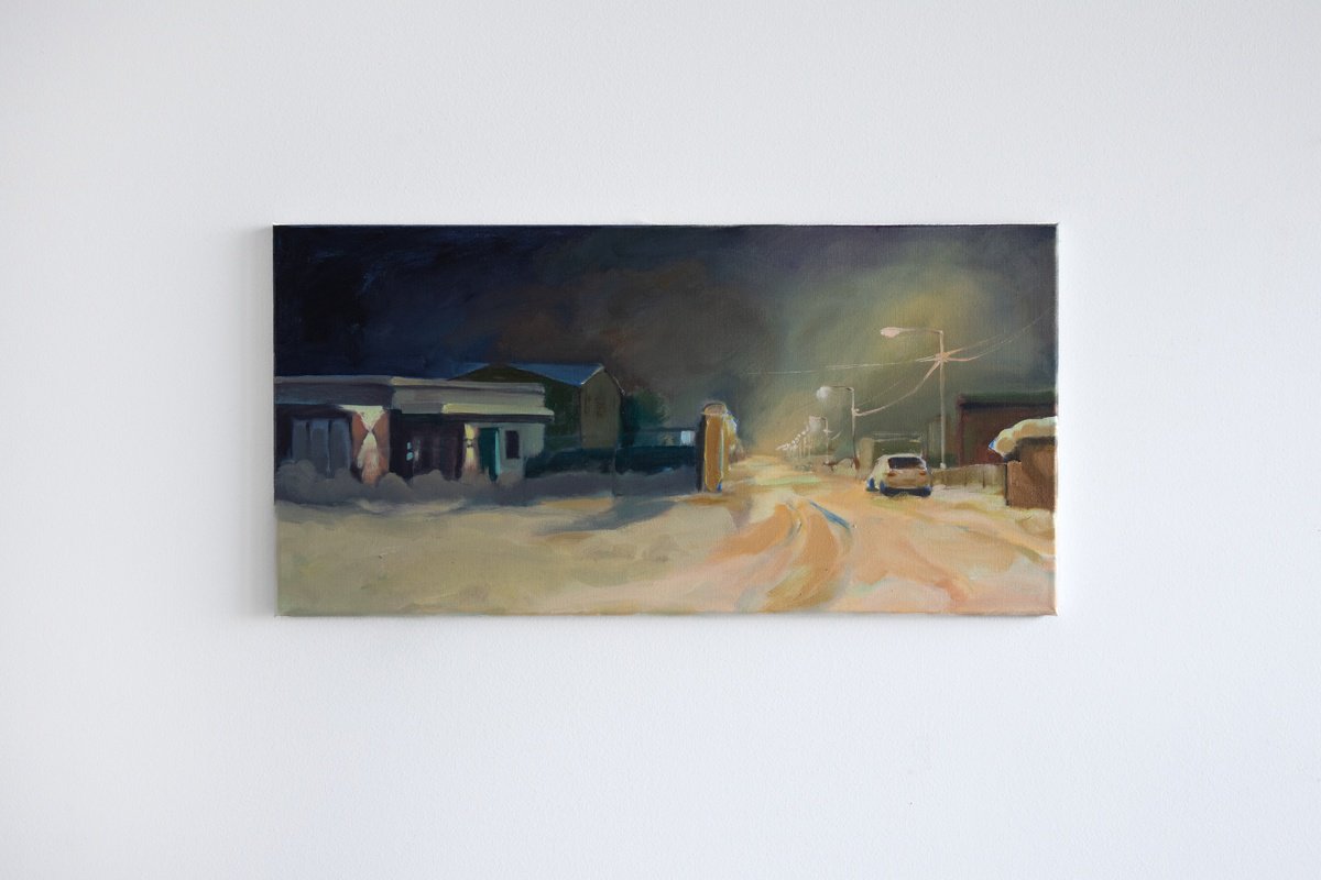 Impressionistic Cityscapes Oil Painting By Ana Kajaia, 24 X 12, The Stillness Of Light, Original Artwork