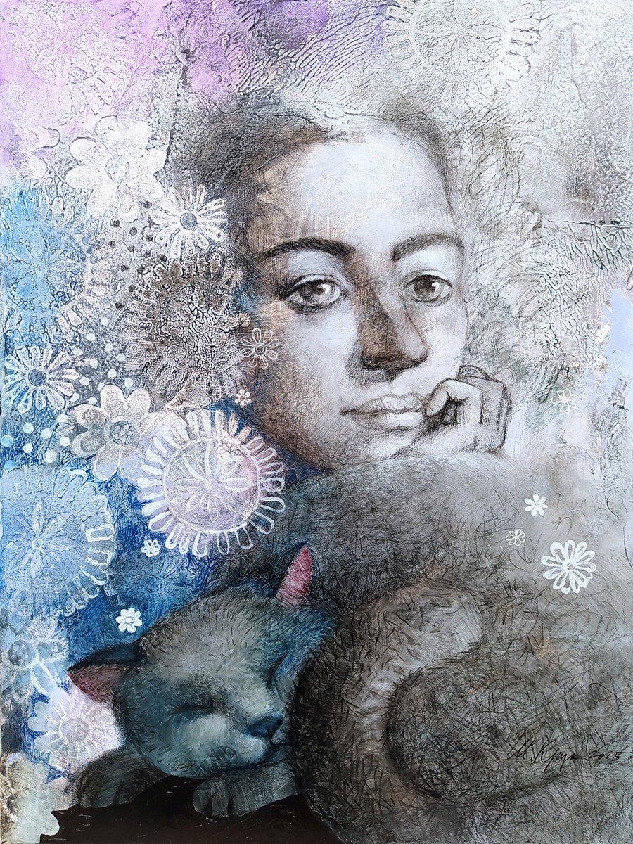 Portrait Collage By Margot Raven, 12 X 16", Full Moon, Original Artwork