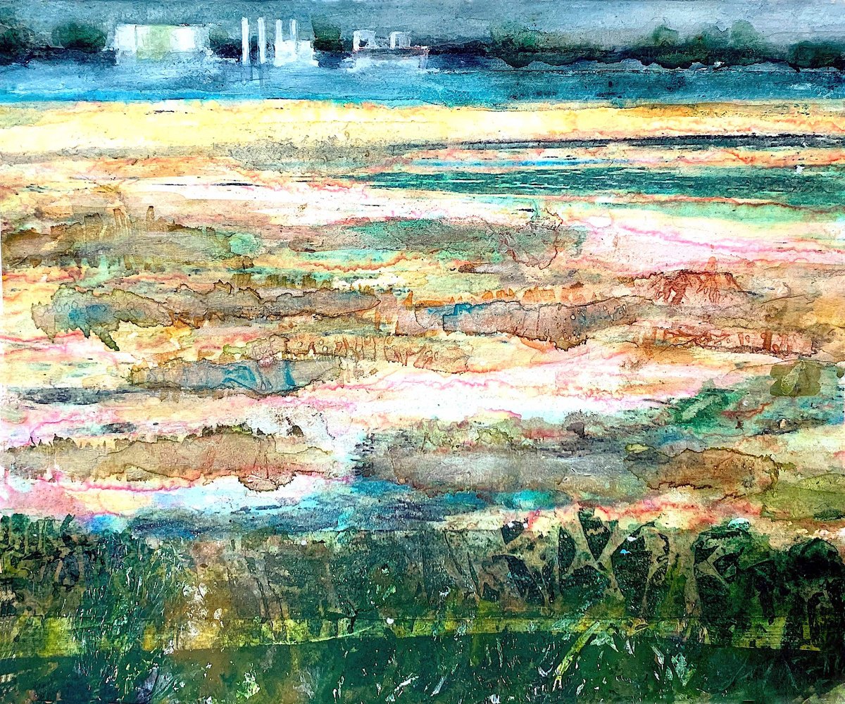 Expressive Landscape Painting By Suzsi Corio, 11 X 9", The Salt-Marshes, Original Artwork