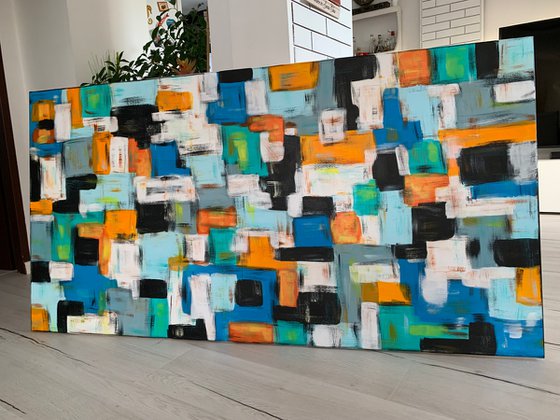 67''x 35''(170x90cm), Life in Colors 67, ready to hang, colorful canvas art  - xxxl art - abstract art painting- extra large art- mixed media
