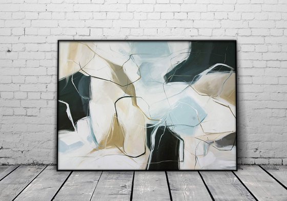 "Dream" Light blue black abstract art