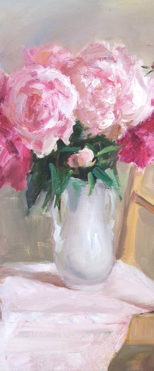 White and pink peonies by Olga Samar