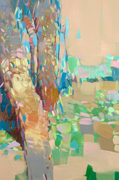 Ochre Trees, Original oil painting, Handmade artwork, One of a kind by Vahe Yeremyan