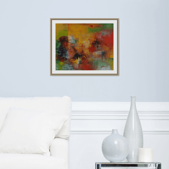 The Permanent Sunset Show, Yellow red green composition, modern painting