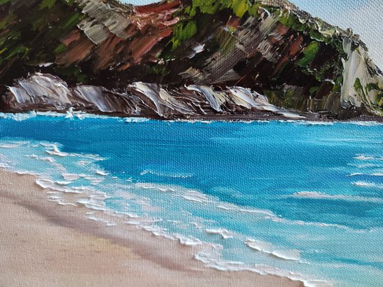 Sea, beach, waves, sky impressionistic oil painting, gift art
