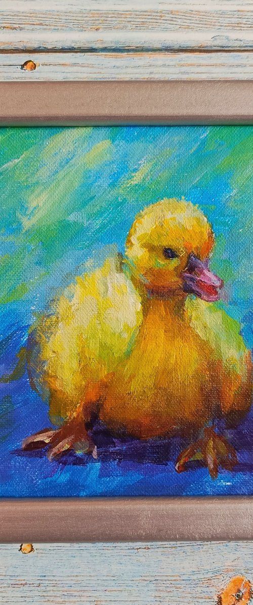 Small ready to hang painting of funny duck by Anastasia Art Line