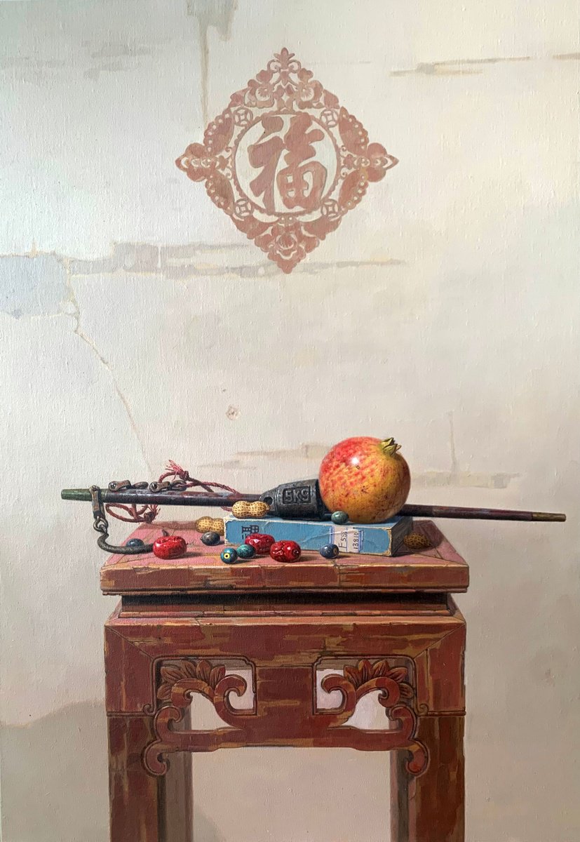 Photorealistic Still Life Oil Painting By Kunlong Wang, 28 X 39", Still Life C229, Original Artwork
