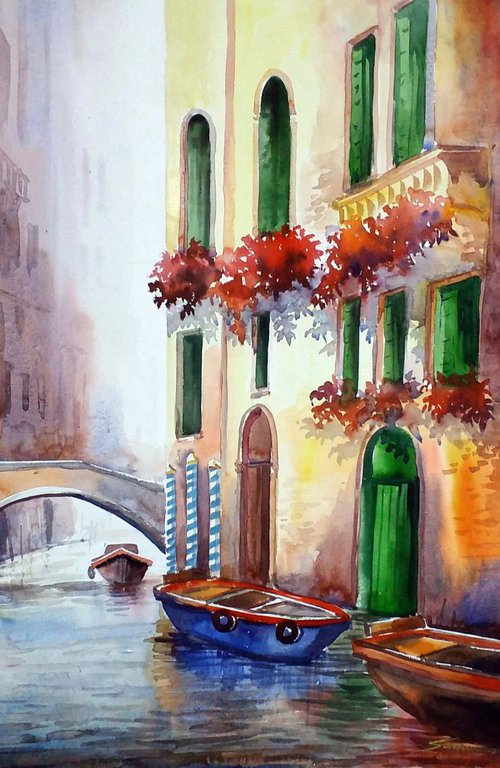 Morning Light & Canals - Watercolor Painting by Samiran Sarkar
