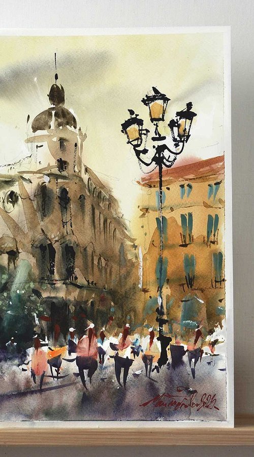 Madrid, original watercolor painting on paper, 2023. by Marin Victor