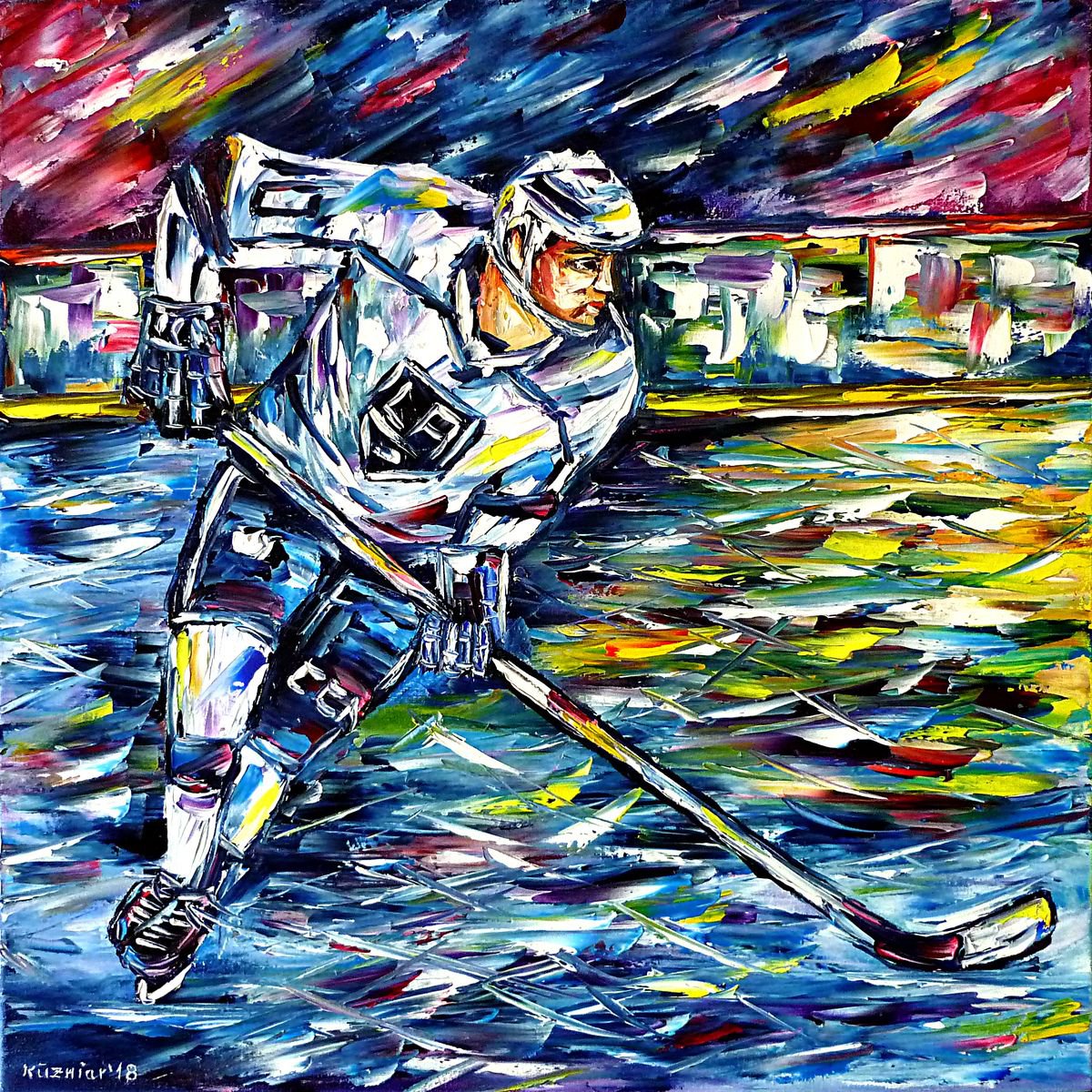 Expressive Oil Painting , Ice Hockey Player By Mirek Kuzniar, 20 X 20, Artwork For Sale On Artfinder