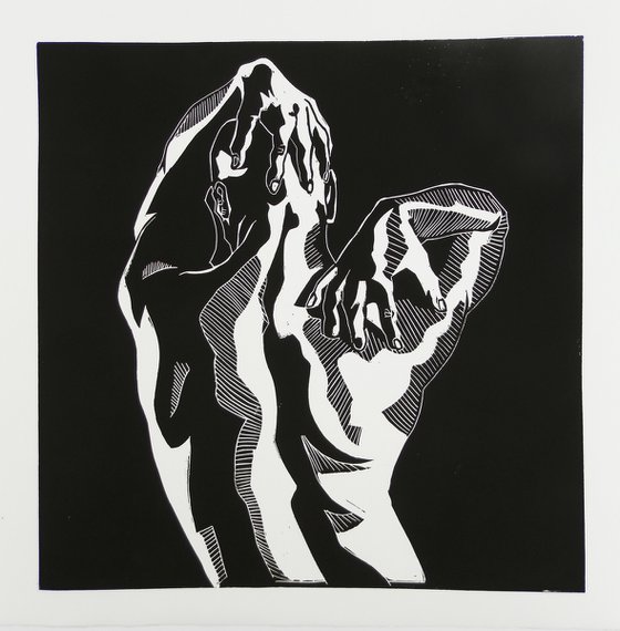 Male NudeBack Study  Lino Cut Hand Pulled Print