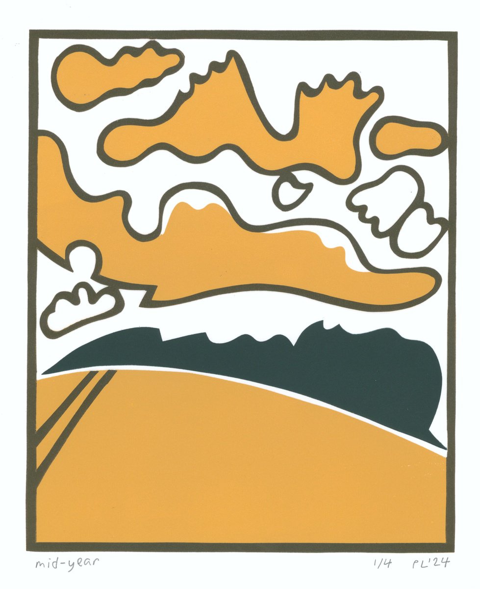 Graphic Landscape Print By Peter Long, 12 X 15", Mid-Year, Original Artwork