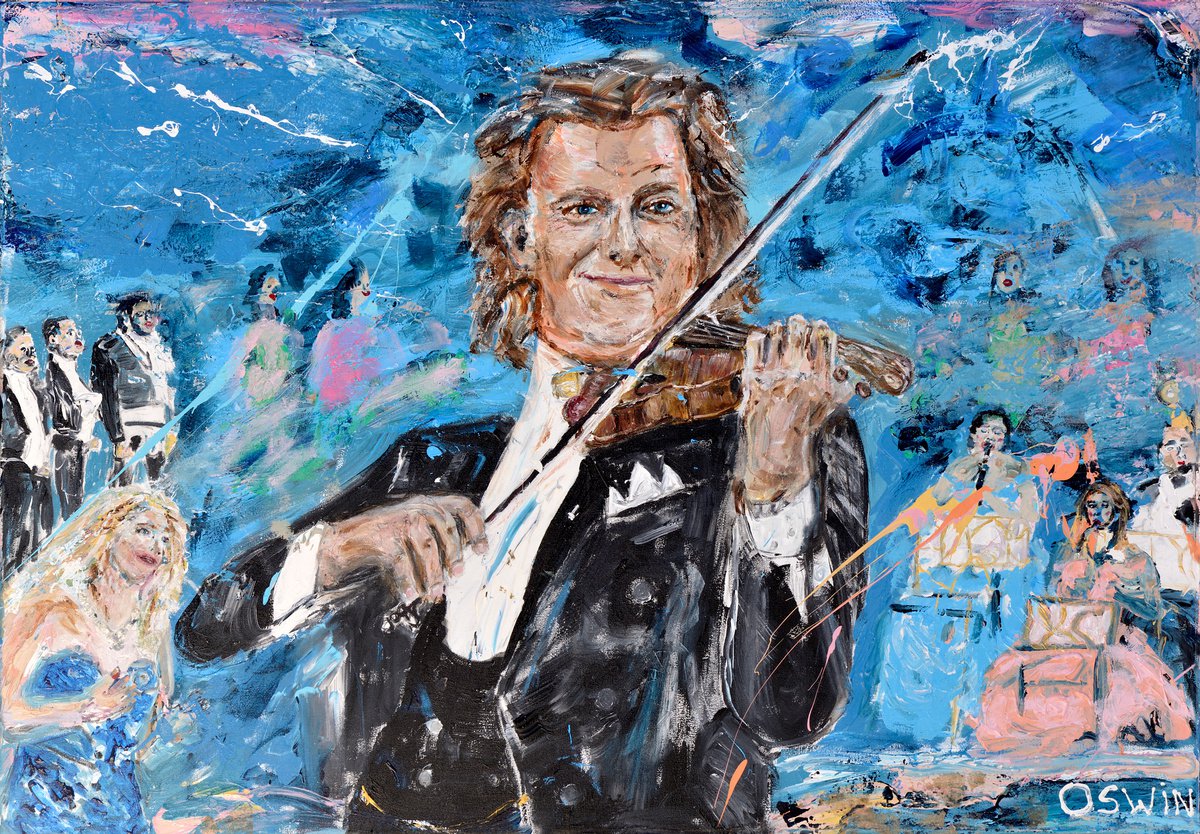 Impressionistic Portrait Acrylic Painting By Oswin Gesselli, 39 X 28", Andre Rieu Portrait : Andre Rieu - Dutch Violinist And Conductor 70 X 100 Cm.| 27.56"X39.37" By Oswin Gesselli, Artfinder