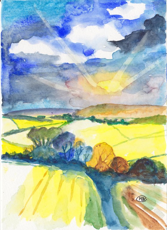 Three landscape watercolour paintings
