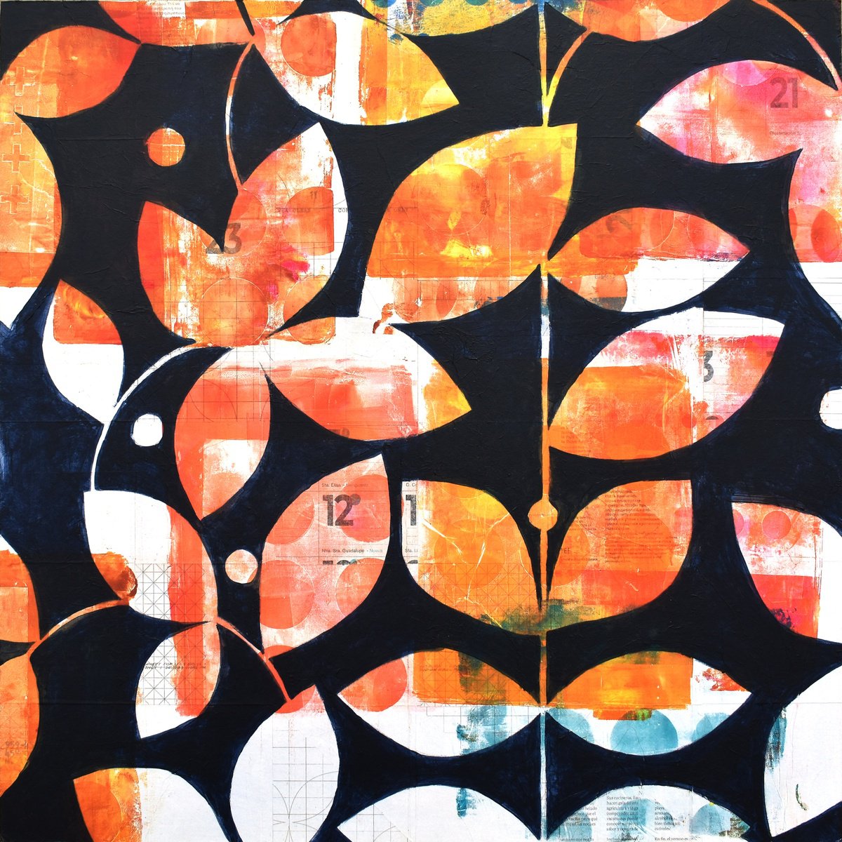 Botanical Collage By Manel Villalonga, 24 X 24", 256 Orange Pattern, Original Artwork