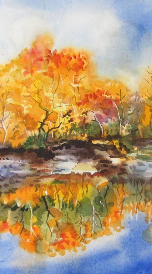 A painting a day #22 " Rouge river in Autumn" by Alfred  Ng