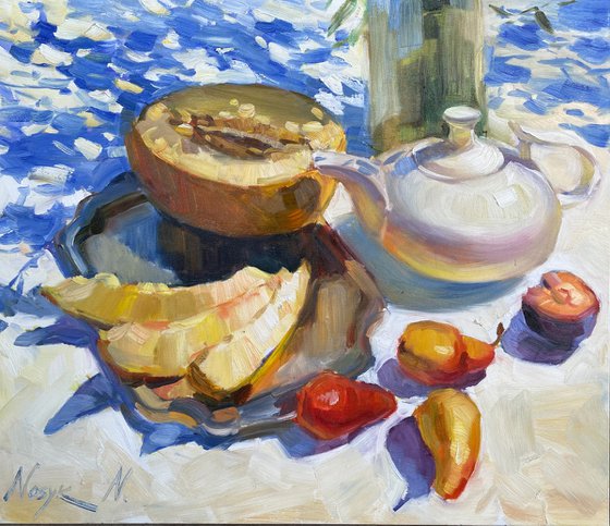 Melon and blue shadows