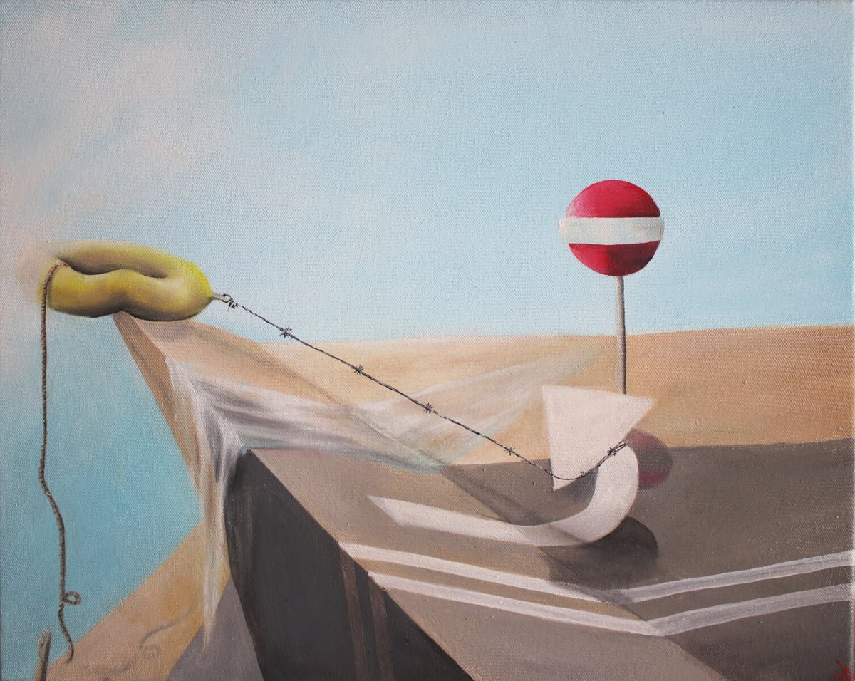 Surrealistic Landscape Oil Painting By Vanessa T Stefanova, 20 X 16", No Entry, Original Artwork